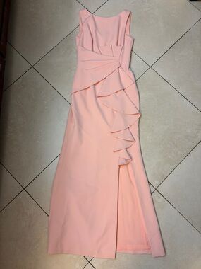 Eliza J Blush Pink Sleeveless Ruffle-Front Evening Gown